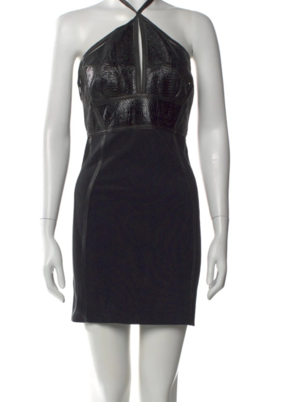 Roberto cavalli Black Halter Neck Faux-Leather Panel Bodycon Dress
